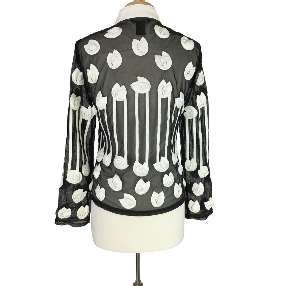 Weavz Women's Artsy Mesh Zip Up Jacket with White Vegan Leather 3D Rosettes sz M - Picture 7 of 16